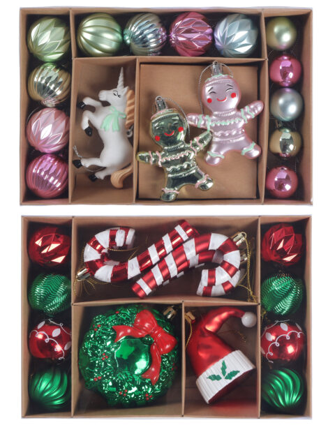 Julekule 16-pk Candycane Lane rosa og rød assortert