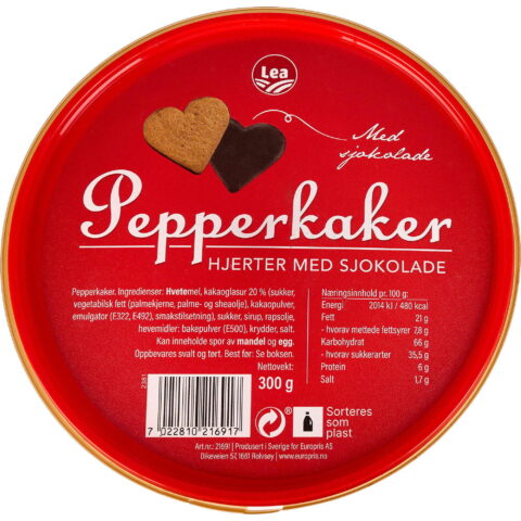 Pepperkakehjerter m/sjokolade 300 g